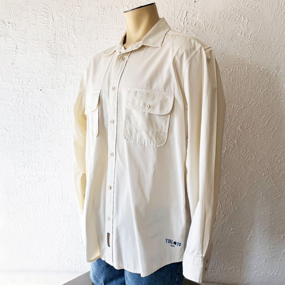 Timberland TBL-73 Shirt Men's Large Off-White Cotton Long Sleeves Casual Vintage